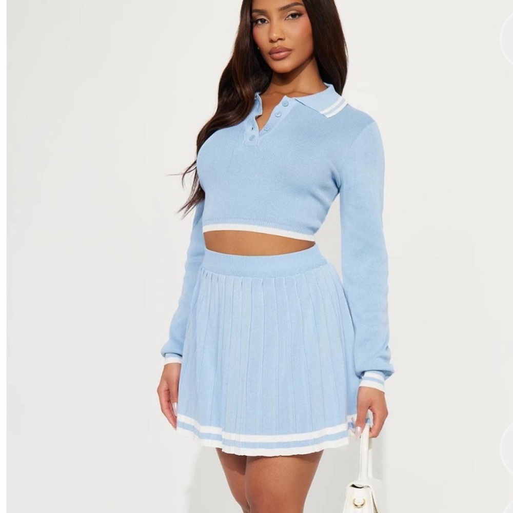 Light Blue Pleated Mini Skirt Tennis Set